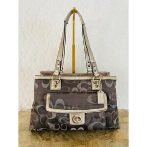 Coach penelope metallic gray jacquard /Leather Satchel shoulder bag F20443